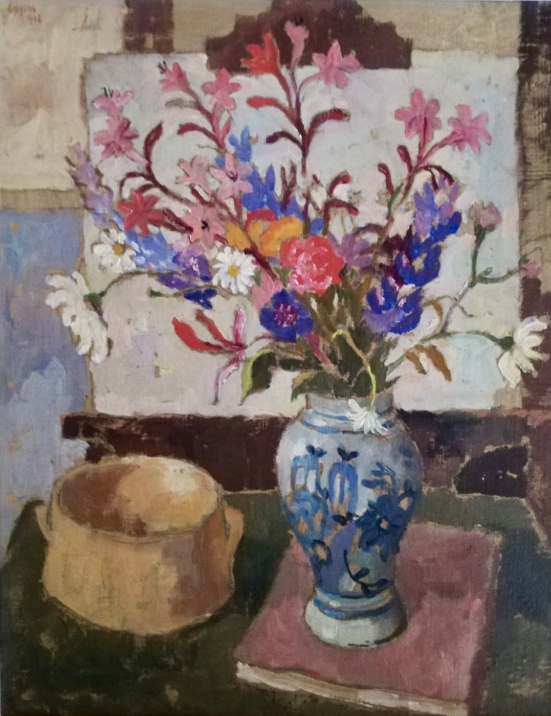 Still Life with Flowers in a Blue Vase by Gregoire (attributed)